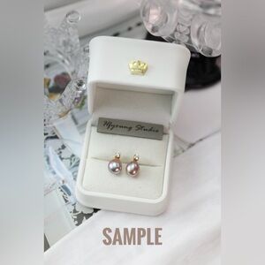 Purple Pearl Stud Earrings with Diamond Accents